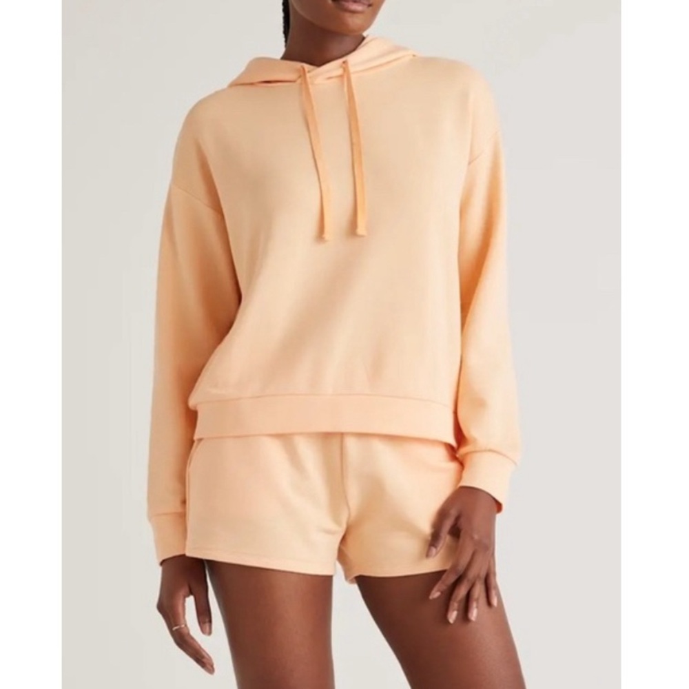 Quince Women’s SuperSoft Fleece Pullover Hoodie Sweater in Sunset Orange Size XL